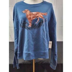 Anthropologie Maeve Graphic Dog Sweater Sweatshirt Top Blue Size XS NWT